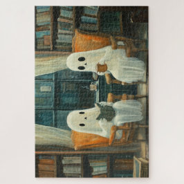 Zwei gemütliche Geister lesen in einer Bibliothek Puzzle