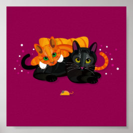 Zwei geometrische Katzen nebeneinander Poster