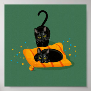 Zwei geometrische schwarze Katzen saßen eine auf K Poster