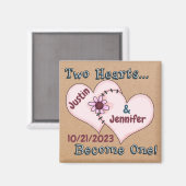Zwei gesägte Herzen speichern das Datumsfenster Magnet (Vorderseite/Rückseite)