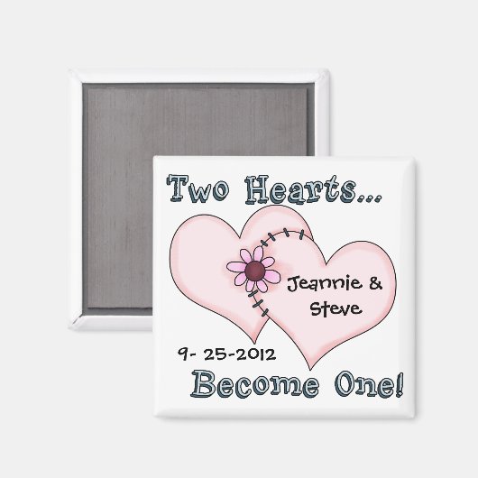 Zwei gesägte Herzen speichern das Datumsfenster Magnet (Vorderseite/Rückseite)