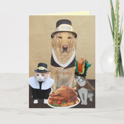 Zwei gesegnete Pilger u. Leiter Feiertagskarte (Vorderseite)