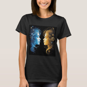 Zwei Gesichter, die die kosmische Energie repräsen T-Shirt
