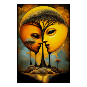 zwei Gesichter in einem Baum - surreal Poster