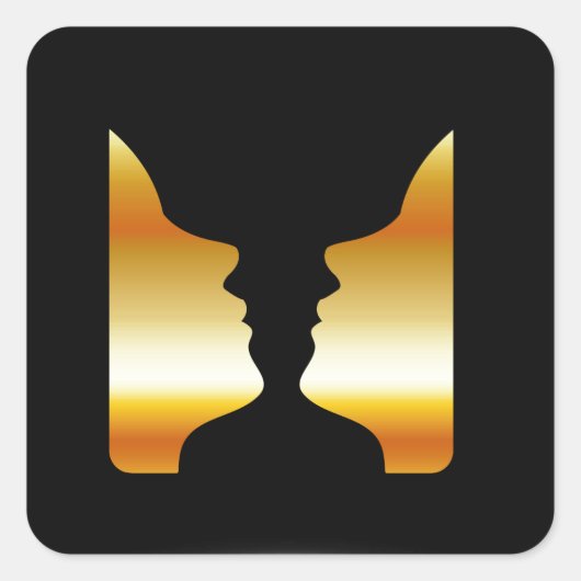 Zwei Gesichter nebeneinander mit der Illusion eine Quadratischer Aufkleber (Vorderseite)