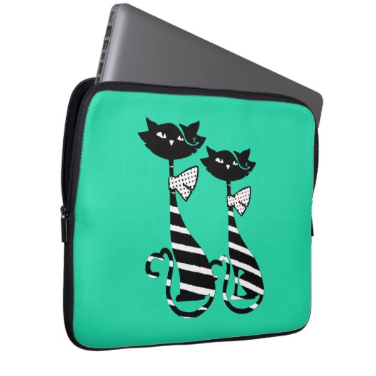 Zwei gestreifte schwarz-weiße Silhouette Katzen gr Laptopschutzhülle (Vorne Rechts)