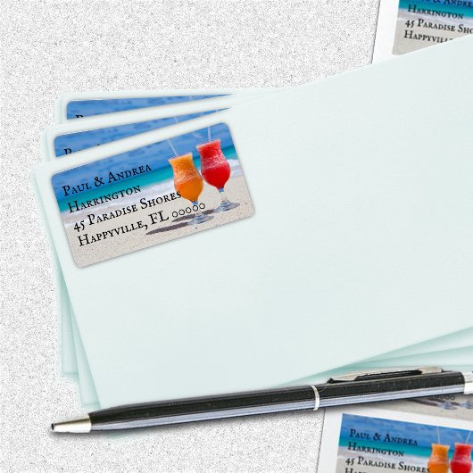 Zwei Getränke auf den Strandadressen-Etiketten Adressaufkleber