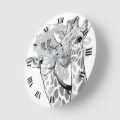 Zwei Giraffen in Schwarzweiß Runde Wanduhr (Winkel)