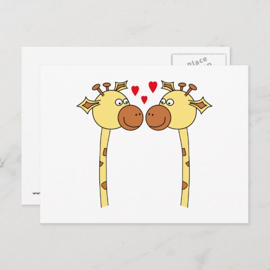 Zwei Giraffen mit den Herzen der roten Liebe. Cart Postkarte (Vorne/Hinten)