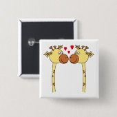 Zwei Giraffen mit roten Liebe-Herzen. Cartoon Button (Vorne & Hinten)