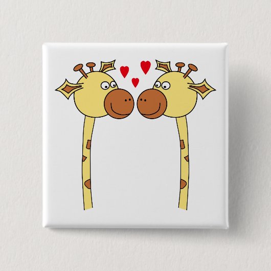 Zwei Giraffen mit roten Liebe-Herzen. Cartoon Button (Vorderseite)