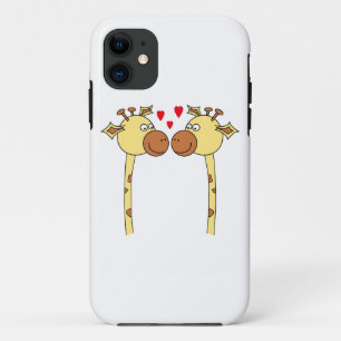 Zwei Giraffen mit roten Liebe-Herzen. Cartoon iPhone 11 Hülle