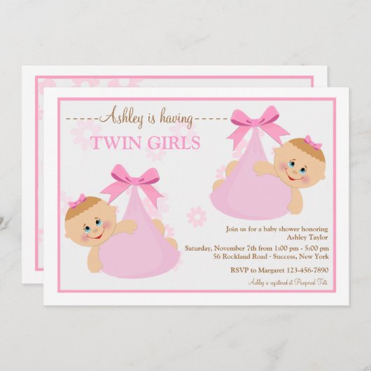 Zwei Girls Bundles Kinderdusche Einladung (Vorne/Hinten)