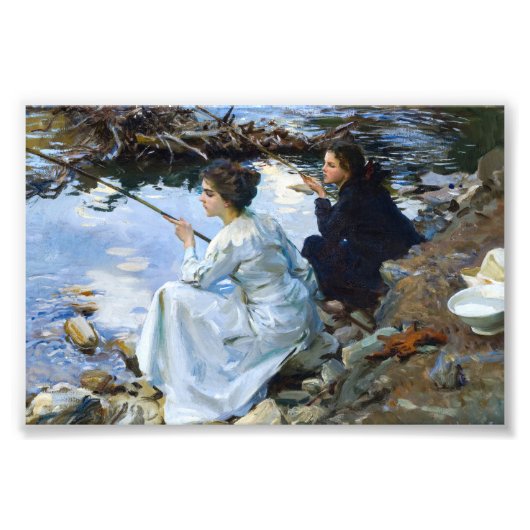 Zwei Girls Fischen von John Singer Sargent Fotodruck (Vorne)