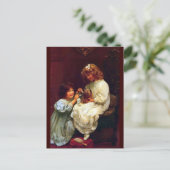 Zwei Girls Schwestern Hund Antique Malerei Postkarte (Stehend Vorderseite)