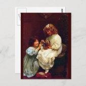 Zwei Girls Schwestern Hund Antique Malerei Postkarte (Vorne/Hinten)