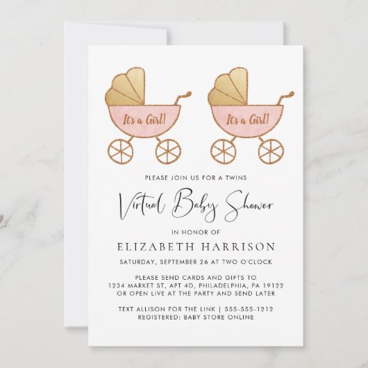 Zwei Girls Watercolor Virtual Baby Dusche Einladung (Vorderseite)