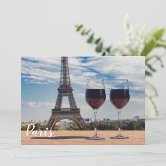 Zwei Glas Wein mit Eiffelturm (Stehend Vorderseite)