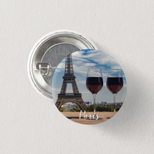 Zwei Glas Wein mit Eiffelturm Button (Vorne & Hinten)