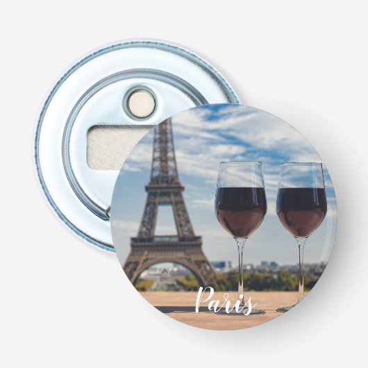 Zwei Glas Wein mit Eiffelturm Flaschenöffner (Vorderseite)