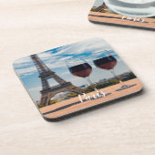 Zwei Glas Wein mit Eiffelturm Getränkeuntersetzer (Linke Seite)