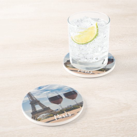 Zwei Glas Wein mit Eiffelturm Getränkeuntersetzer (Seite)