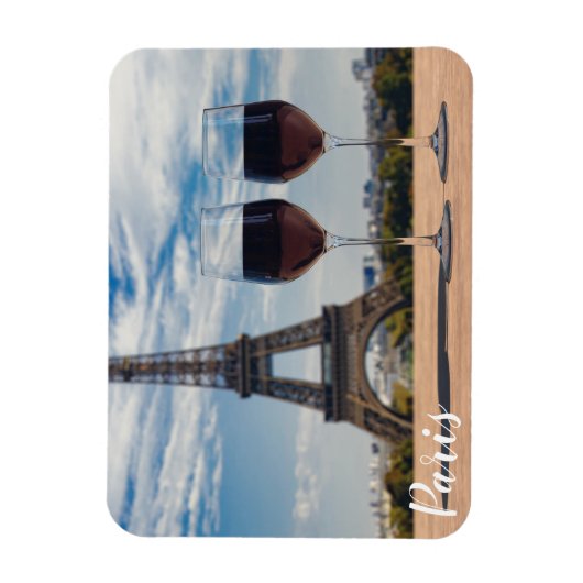 Zwei Glas Wein mit Eiffelturm Magnet (Vertikal)