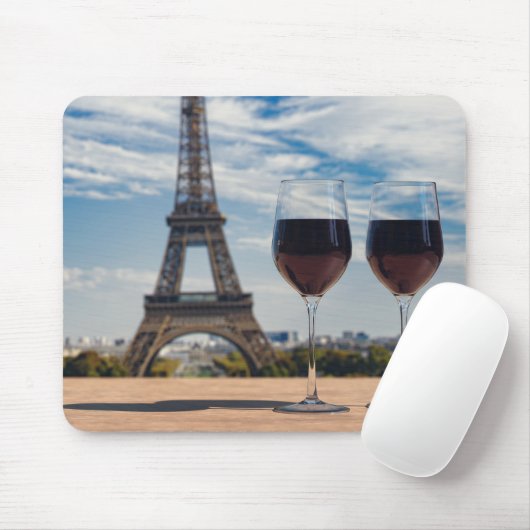 Zwei Glas Wein mit Eiffelturm Mousepad (Mit Mouse)