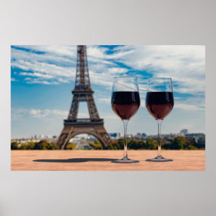 Zwei Glas Wein mit Eiffelturm Poster