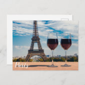 Zwei Glas Wein mit Eiffelturm Postkarte (Vorne/Hinten)