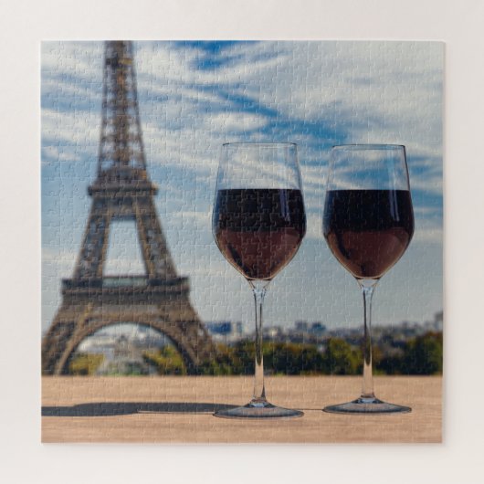 Zwei Glas Wein mit Eiffelturm Puzzle (Vertikal)