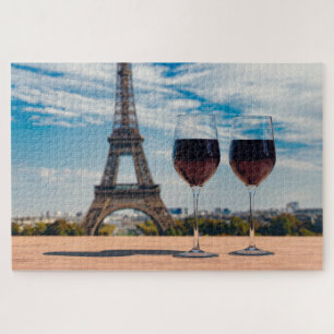 Zwei Glas Wein mit Eiffelturm Puzzle