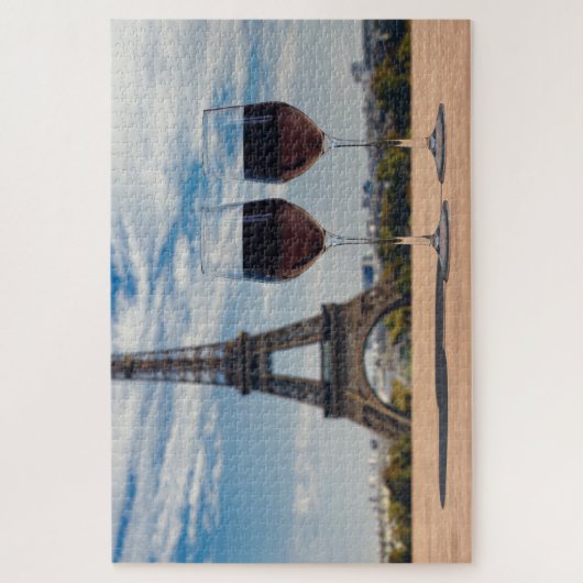 Zwei Glas Wein mit Eiffelturm Puzzle (Vertikal)