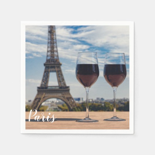 Zwei Glas Wein mit Eiffelturm Serviette (Vorderseite)