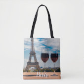 Zwei Glas Wein mit Eiffelturm Tasche (Vorderseite)