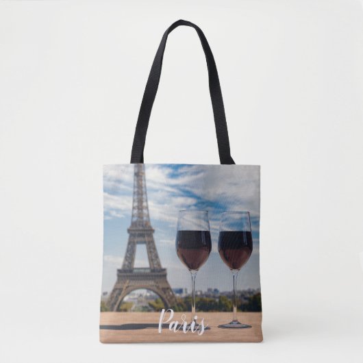 Zwei Glas Wein mit Eiffelturm Tasche (Vorderseite)