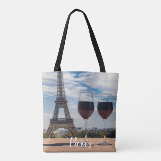 Zwei Glas Wein mit Eiffelturm Tasche (Rückseite)