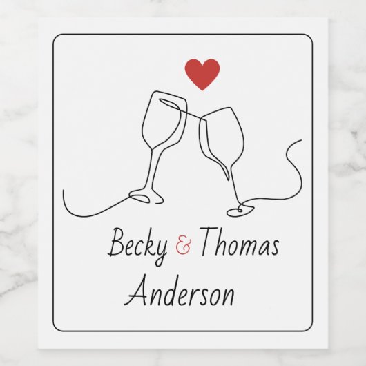 Zwei Gläser, ein Herz Weinetikett (Einzelnes Label)