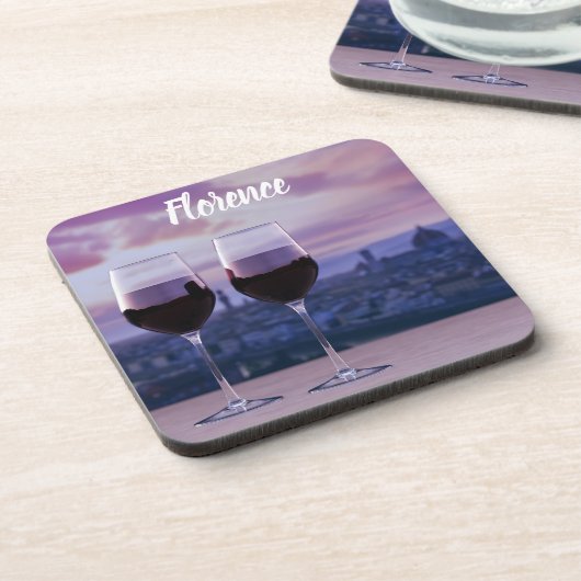 Zwei Gläser Rotwein auf der Silhouette von Florenz Getränkeuntersetzer (Linke Seite)