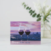 Zwei Gläser Rotwein auf der Silhouette von Florenz Postkarte (Stehend Vorderseite)