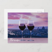 Zwei Gläser Rotwein auf der Silhouette von Florenz Postkarte (Vorne/Hinten)
