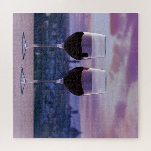 Zwei Gläser Rotwein auf der Silhouette von Florenz Puzzle (Horizontal)