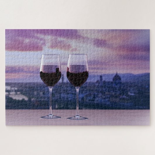 Zwei Gläser Rotwein auf der Silhouette von Florenz Puzzle (Horizontal)