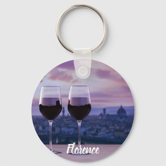 Zwei Gläser Rotwein auf der Silhouette von Florenz Schlüsselanhänger (Vorderseite)