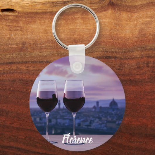 Zwei Gläser Rotwein auf der Silhouette von Florenz Schlüsselanhänger (Rückseite)