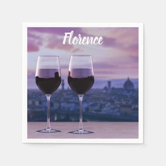 Zwei Gläser Rotwein auf der Silhouette von Florenz Serviette (Vorderseite)