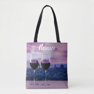 Zwei Gläser Rotwein auf der Silhouette von Florenz Tasche
