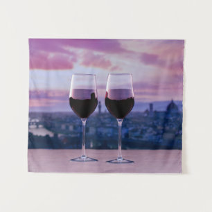 Zwei Gläser Rotwein auf der Silhouette von Florenz Wandteppich
