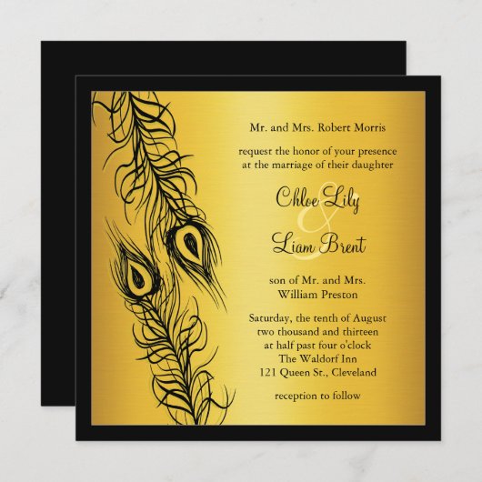 Zwei gleiche Pfauenfedern Einladung (Vorne/Hinten)