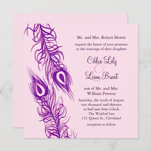 Zwei gleiche Pfauenfedern Einladung (Vorne/Hinten)